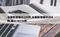 全国新增确诊226例,全国新增确诊394例,累计74576例