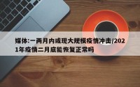 媒体:一两月内或现大规模疫情冲击/2021年疫情二月底能恢复正常吗